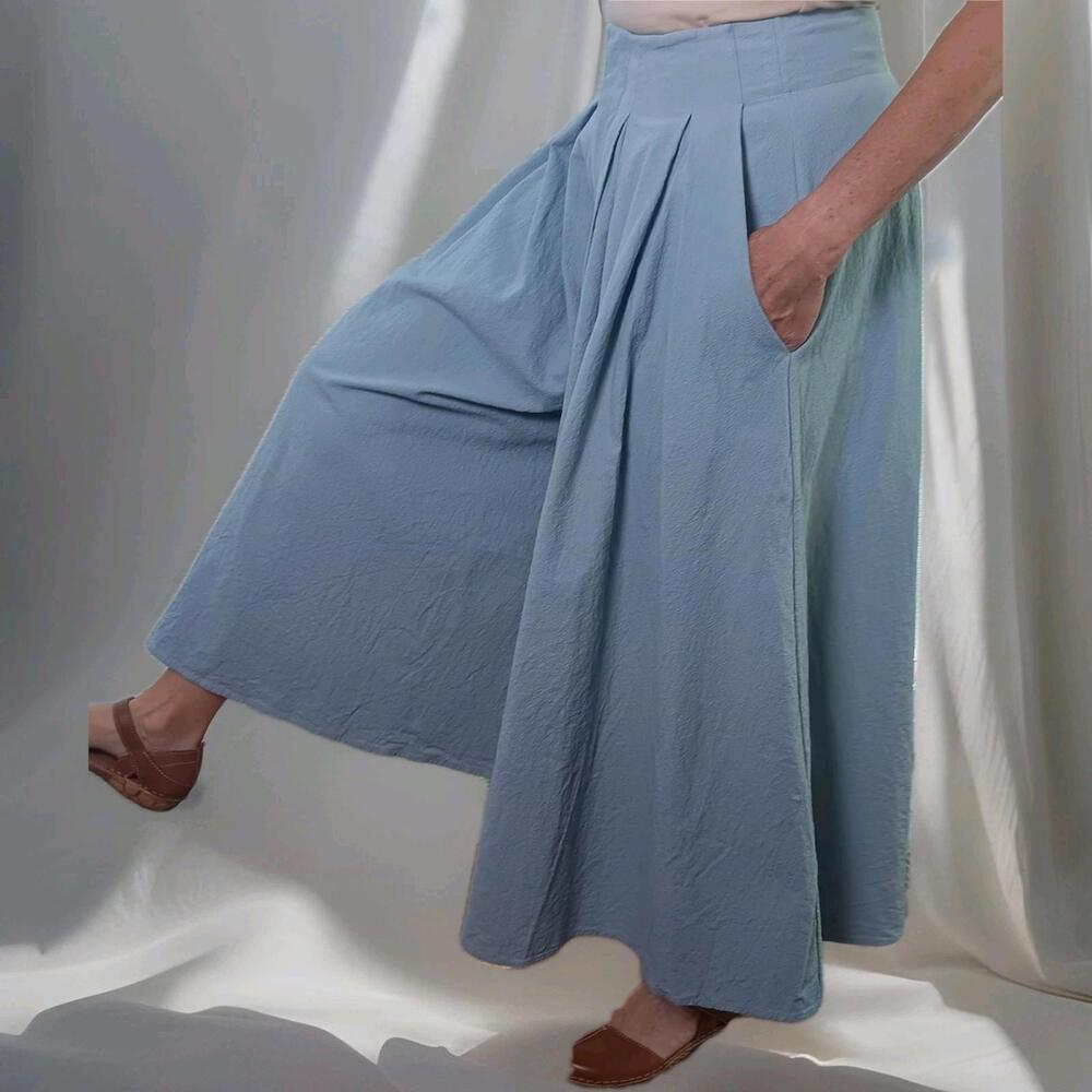 Collectiva Concepción Cordelia Pants – Size 4 – Handwoven Cotton Wide Leg Blue